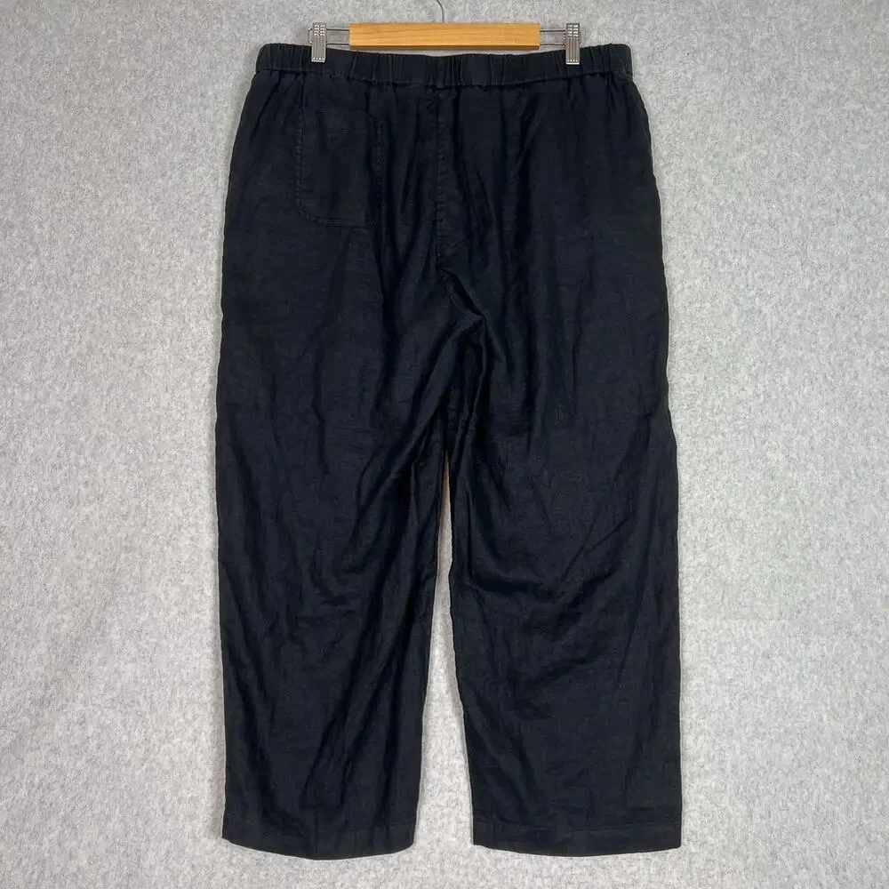 Quince Black 100% European Linen Cropped High Waisted Pants Size XL